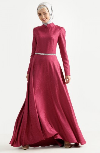 Dark Fuchsia Hijab Evening Dress 7194-04