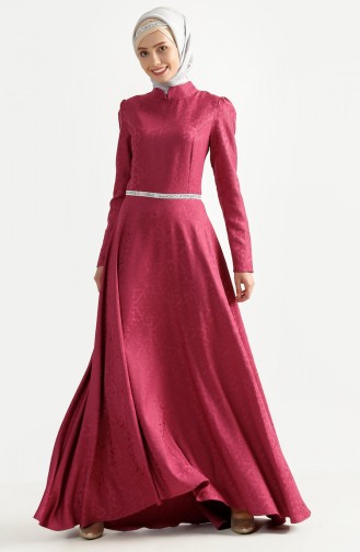 Robe de Soirée Jacquard7194-04 Fushia Foncé 7194-04