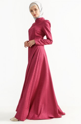 Dark Fuchsia Hijab Evening Dress 7194-04