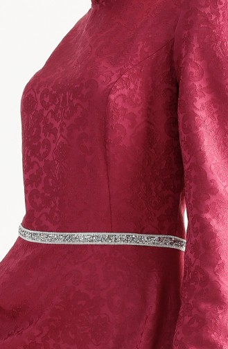 Robe de Soirée Jacquard7194-04 Fushia Foncé 7194-04