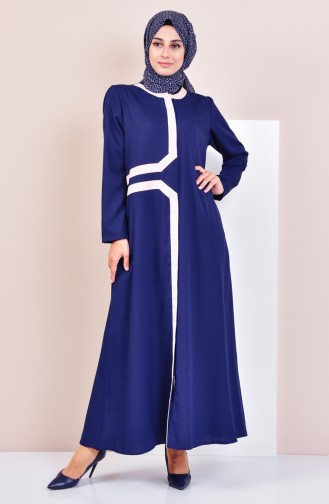 Hidden Zippered Abaya 6120-02 Navy 6120-02