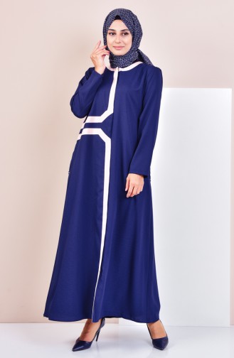 Hidden Zippered Abaya 6120-02 Navy 6120-02