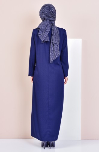 Hidden Zippered Abaya 6120-02 Navy 6120-02