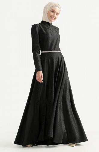 Robe de Soirée Jacquard 7194-10 Noir 7194-10