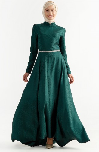 فستان بتصميم مُطبع 7194-05 لون اخضر زُمردي 7194-05