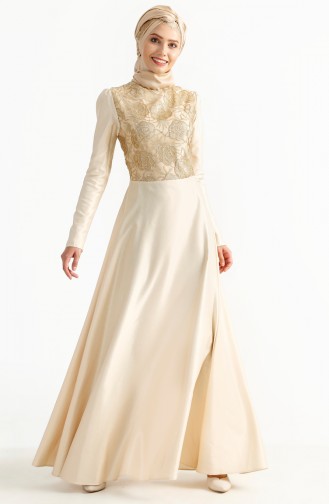 Lace Overlay Evening Dress 7198-01 Beige 7198-01