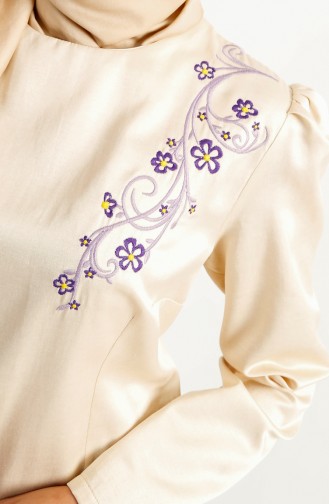 Embroideried Evening Dress 7201-03 Beige 7201-03