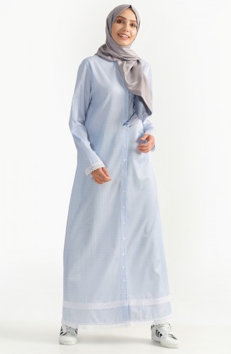 Robe a Rayure et Dentelle 7196-02 Bleu Glacé 7196-02