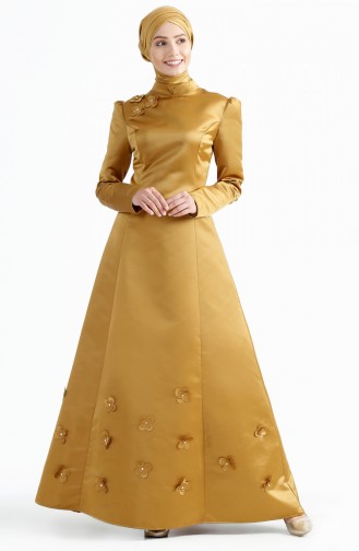 Gold Hijab Evening Dress 7192-04