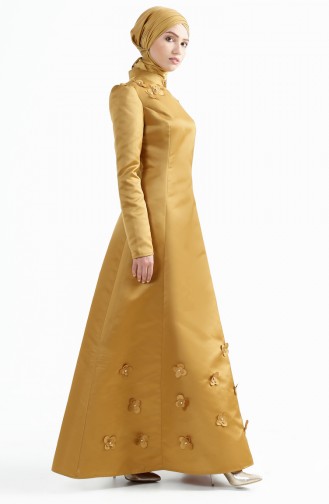 Gold Hijab Evening Dress 7192-04