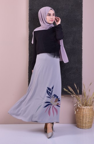 Patterned Flared Skirt 0001-01 Gray 0001-01