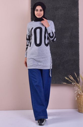 Baskılı Sweatshirt 40995-02 Gri