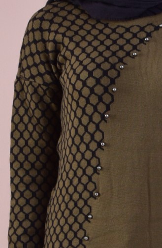 VMODA Knitwear Patterned Tunic 8008-08 Khaki Green Black 8008-08