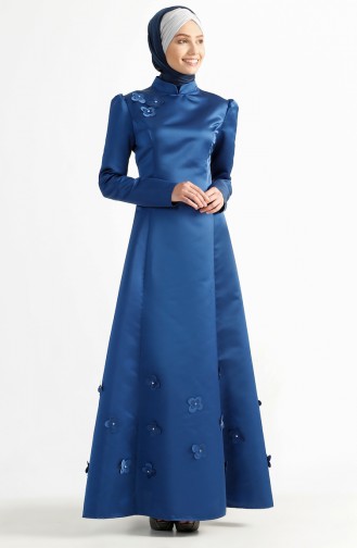 Kuplu Evening Dress 7192-05 İndigo 7192-05