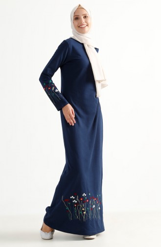 Robe Bordée de Fleurs 2980-02 İndigo 2980-02