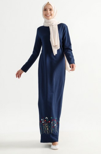 Robe Bordée de Fleurs 2980-02 İndigo 2980-02