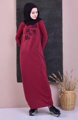 TUBANUR Embroidered Cotton Dress 2876-14 Dark Claret Red 2876-14