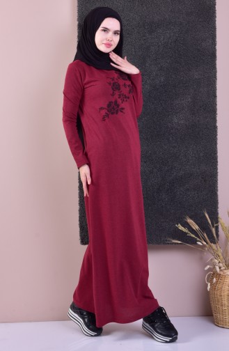 TUBANUR Embroidered Cotton Dress 2876-14 Dark Claret Red 2876-14