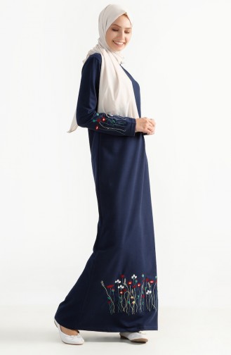 Robe Bordée de Fleurs 2980-01 Bleu marine 2980-01