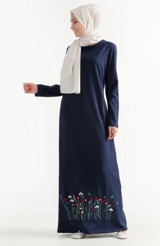 TUBANUR Flower Embroidered Two Yarn Dress 2980-01 Navy Blue 2980-01