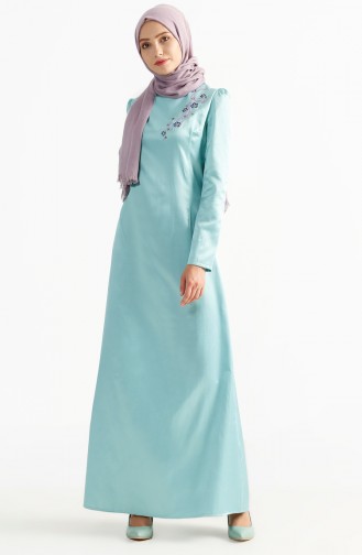 Mint Green Hijab Evening Dress 7201-01