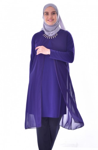 METEX Necklace Detailed Tunic 0921A-06 Purple 0921A-06