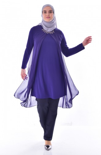 METEX Necklace Detailed Tunic 0921A-06 Purple 0921A-06