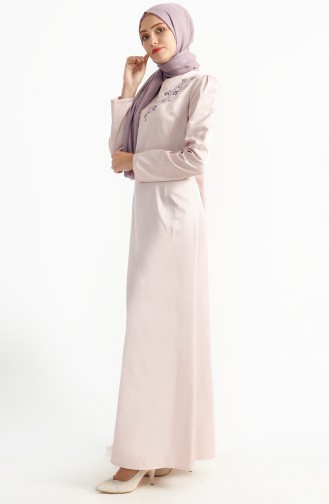 Powder Hijab Evening Dress 7201-02