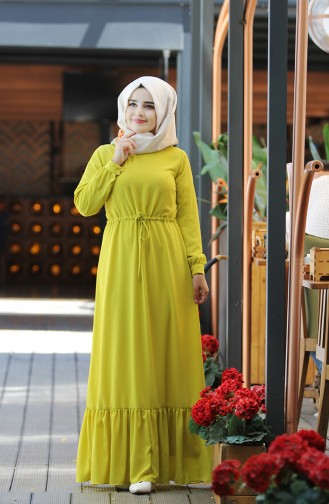 Bayan Fırfırlı Elbise 0160-01 Sarı