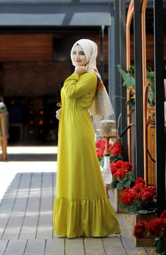 Bayan Fırfırlı Elbise 0160-01 Sarı