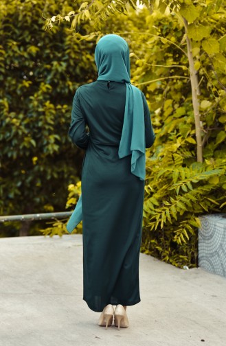 Pileli Elbise 0308-06 Zümrüt Yeşili