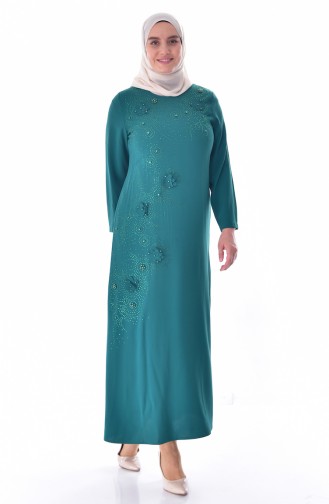 Übergröße Strassstein Bedrucktes Kleid 1113A-03 Smaragdgrün 1113A-03