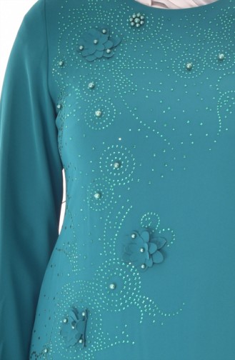 Übergröße Strassstein Bedrucktes Kleid 1113A-03 Smaragdgrün 1113A-03