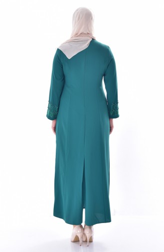 فستان بتفاصيل من اللؤلؤ بمقاسات كبيرة 1113C-01 لون أخضر زمردي 1113C-01