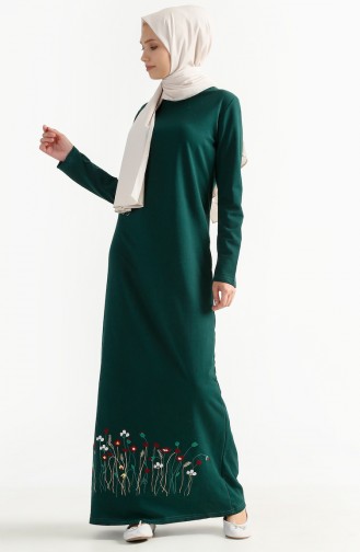 TUBANUR Flower Embroidered Two Yarn Dress 2980-04 Emerald Green 2980-04