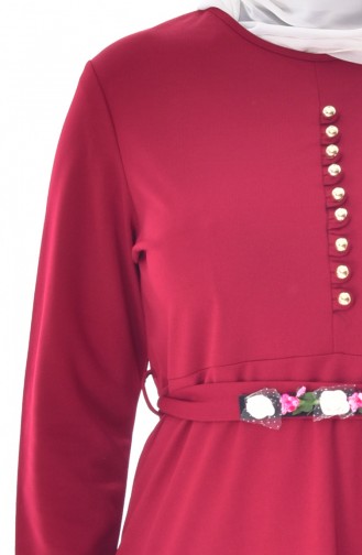 Büyük Beden Çiçekli Elbise 0532-04 Bordo