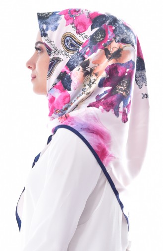Karaca Desenli Eşarp 90506-08 Lacivert Pudra