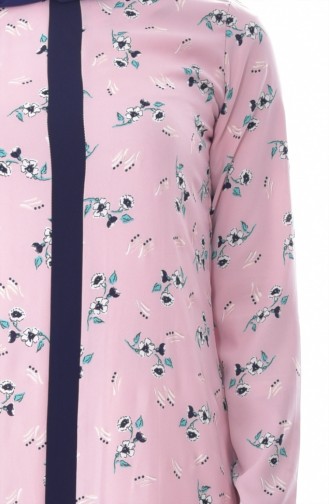 Tunique a Motifs Fleurs 1933A-08 Saumon Bleu Marine 1933A-08