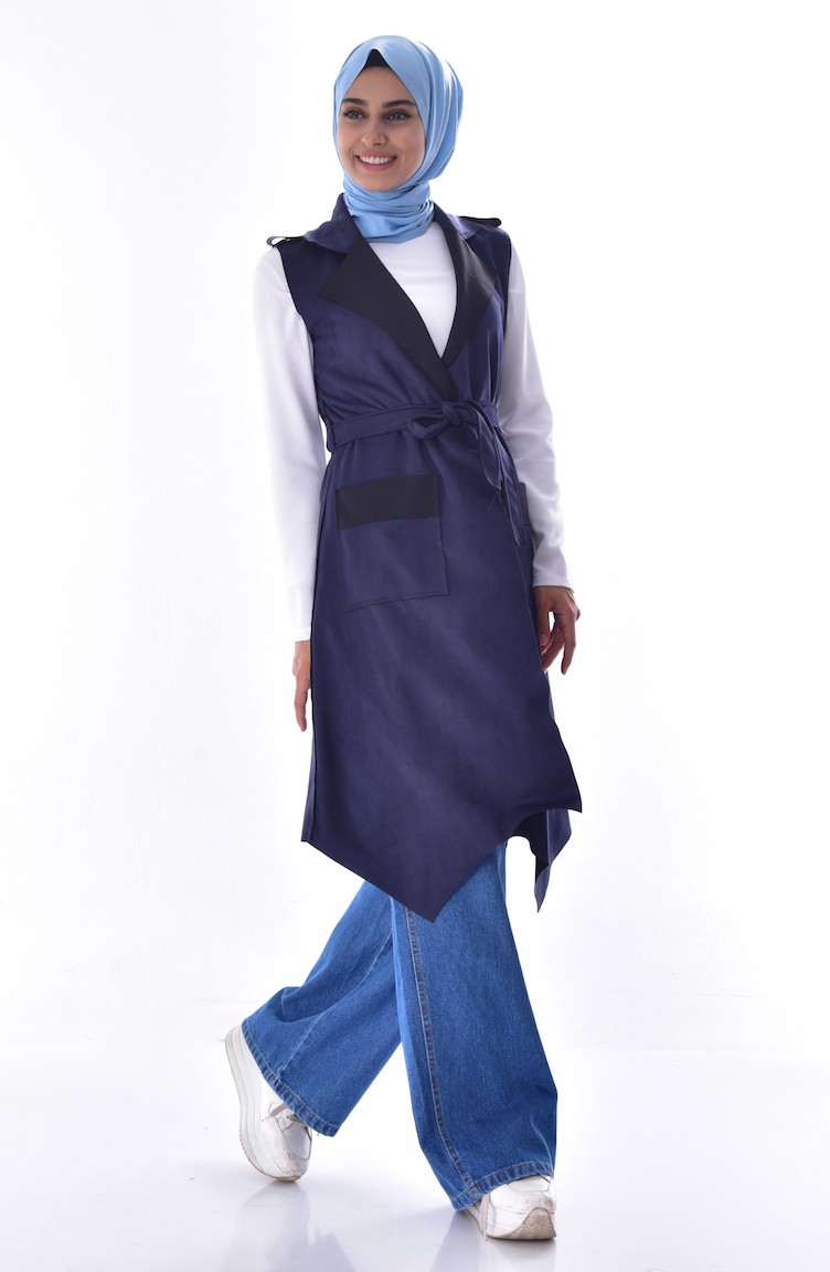 Gilet Sans Manches En Daim Bleu Pour Femme – Taille M – Léger, Débardeur, Bleu