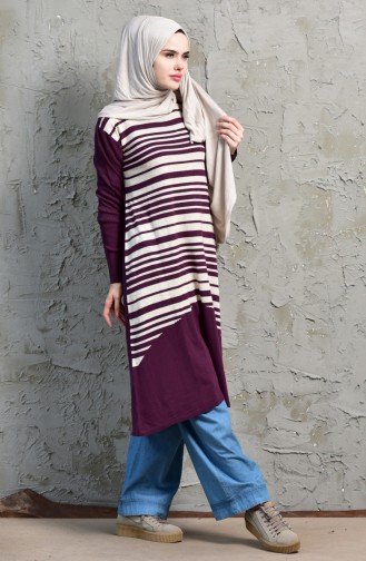 Çizgili Tunik 4072 -04 Mor 4072  -04