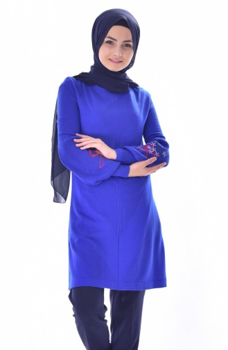 Triko Kolu Nakışlı Tunik 1268-10 Saks