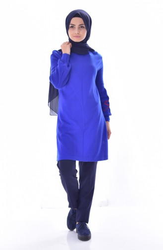 Triko Kolu Nakışlı Tunik 1268-10 Saks
