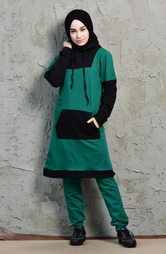 Hooded Tracksuit Suit 18097-04 Emerald Green Black 18097-04