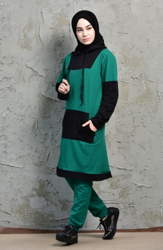 Hooded Tracksuit Suit 18097-04 Emerald Green Black 18097-04
