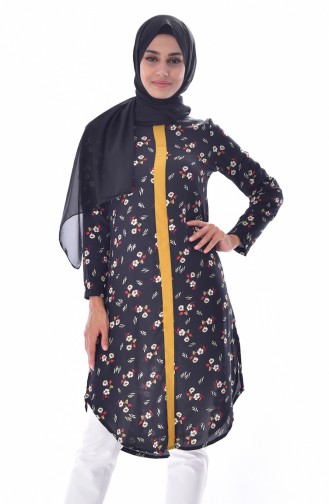 Tunique a Motifs Fleurs 1933A-04 Noir 1933A-04
