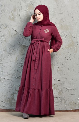 Stone Detailed Dress 2030-01 Claret Red 2030-01