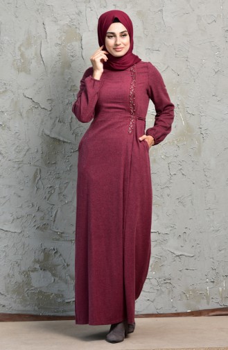 فستان مُزين بتفاصيل مُطرزة 2031-01 لون خمري 2031-01