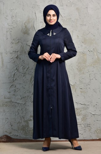 Zippered Overcoat 1064-01 Navy Blue 1064-01