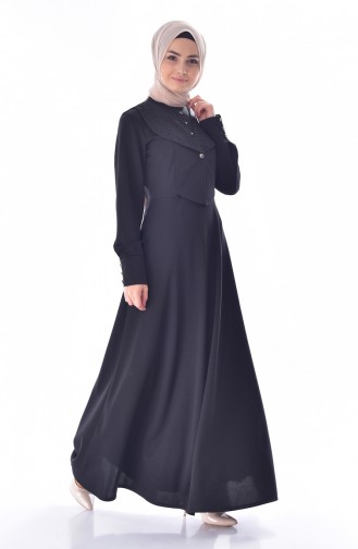 İncili Elbise 1867-03 Siyah