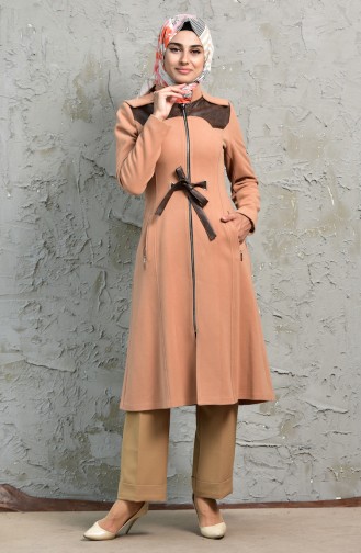 Hooded Belted Coat 1138-01 Salmon 1138-01